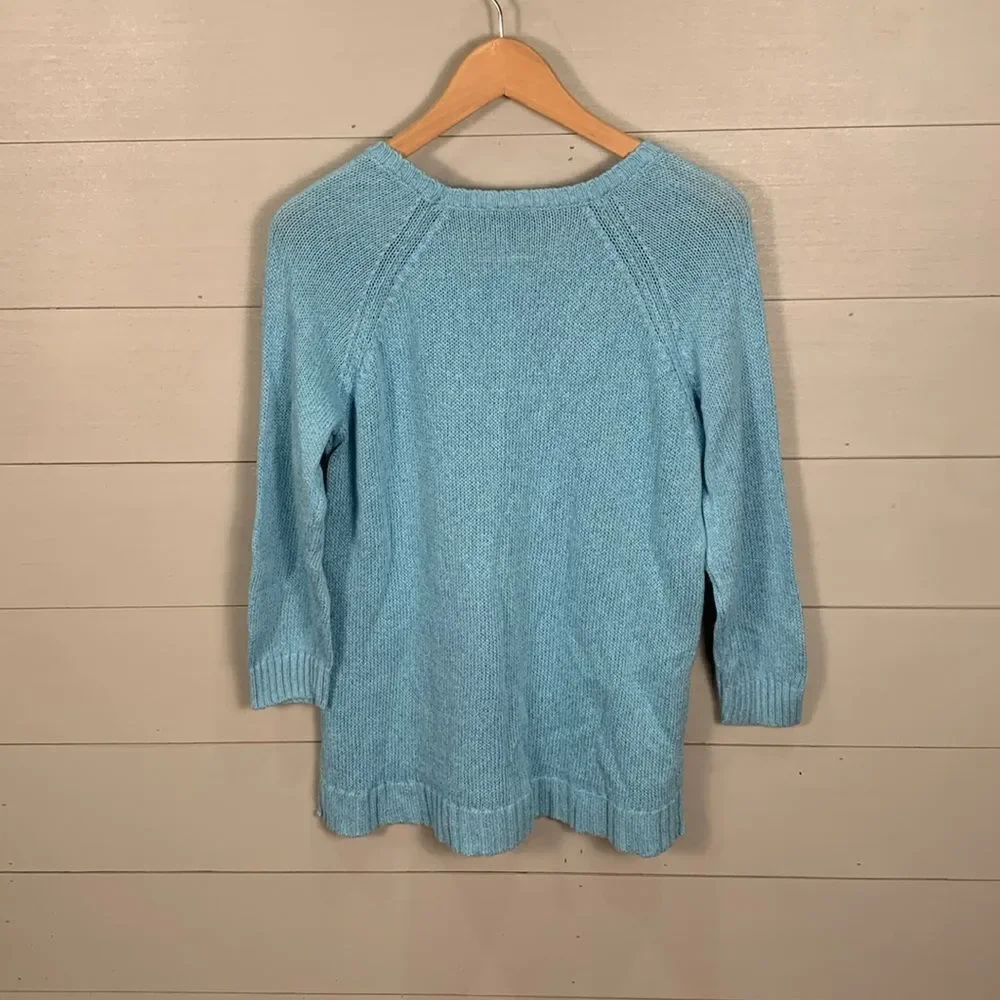 Talbots light blue cable knit linen cotton blend sweater size medium spring - Picture 9 of 9